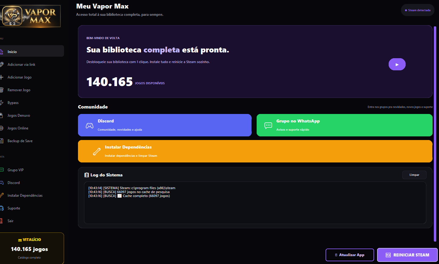 Interface do Vapor Launcher